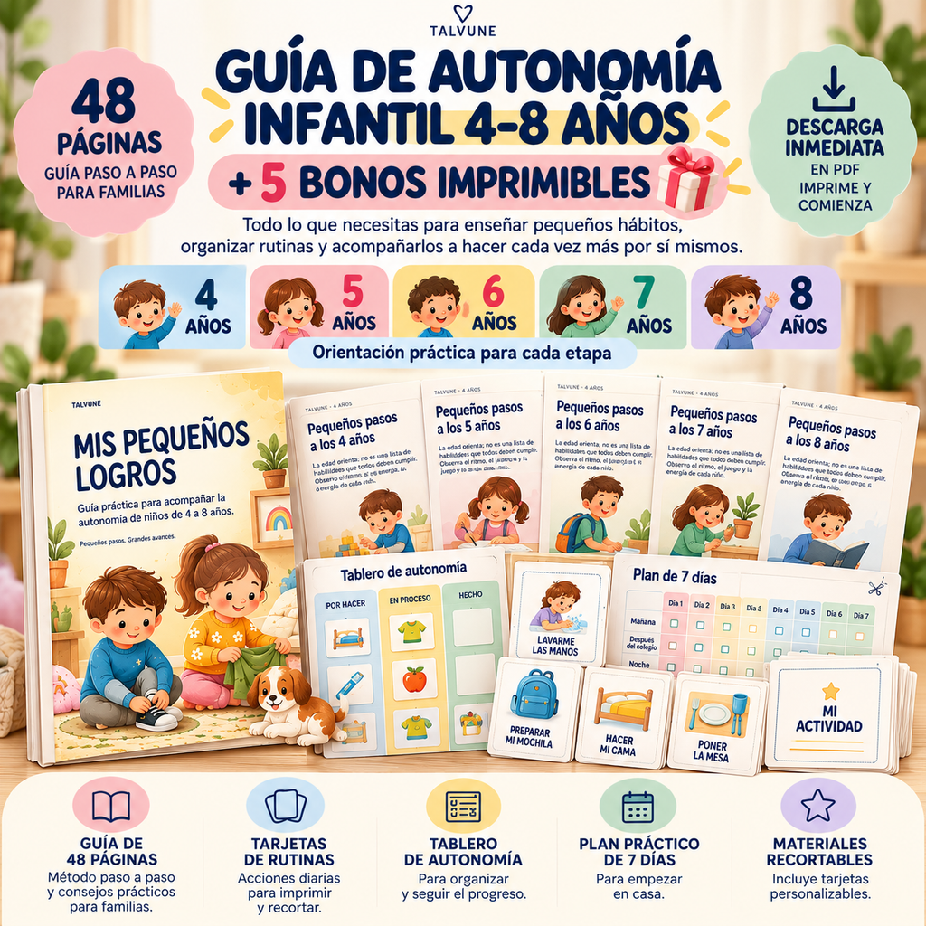 Guía de Autonomía Infantil 4–8 años + 5 Bonos Imprimibles 🎁